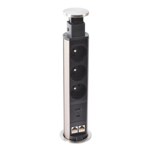 Legrand - Incara™ Tower 60 - Výsuvný zásuvkový blok 3x2P+T/USB A+C/2xRJ45, kabel 2m