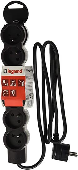 LEGRAND prodlužovací přívod 6x2P+T, 1,5m černá