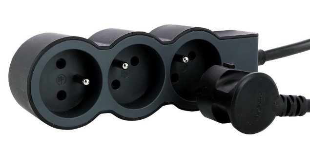 LEGRAND Revolution prodlužovací přívod 3x2P+T, kabel 3m, černo-šedá