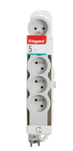 LEGRAND Revolution prodlužovací přívod 5x2P+T, kabel 3m, bílá-světlé šedá
