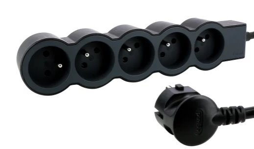 LEGRAND Revolution prodlužovací přívod 5x2P+T, kabel 3m, černo-šedá
