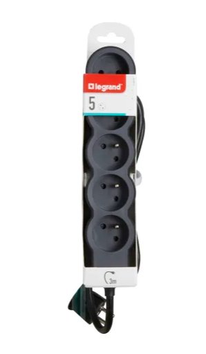 LEGRAND Revolution prodlužovací přívod 5x2P+T, kabel 3m, černo-šedá