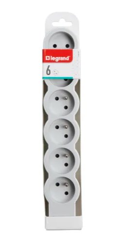 LEGRAND Revolution prodlužovací přívod 6x2P+T, bez kabelu, bílá-světlé šedá