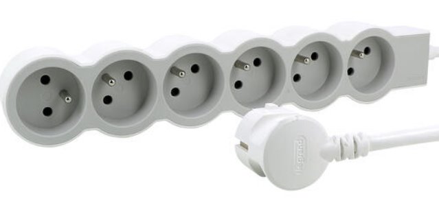 LEGRAND Revolution prodlužovací přívod 6x2P+T, kabel 3m, bílá-světlé šedá