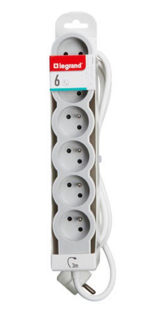 LEGRAND Revolution prodlužovací přívod 6x2P+T, kabel 3m, bílá-světlé šedá
