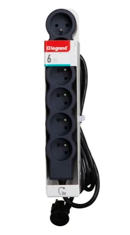 LEGRAND Revolution prodlužovací přívod 6x2P+T, kabel 3m, černo-šedá