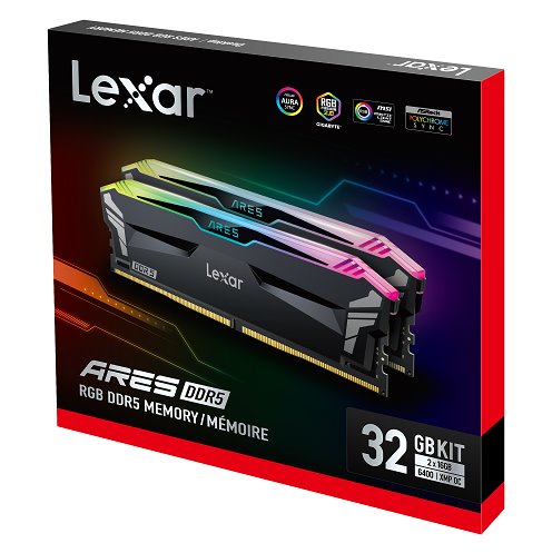 Lexar ARES DDR5 32GB (kit 2x16GB) UDIMM 6400MHz CL32 XMP 3.0 - RGB, Heatsink, černá