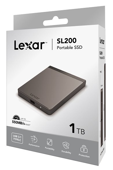 Lexar externí SSD 1TB SL200 USB 3.1 (čtení/zápis: 550/400MB/s)