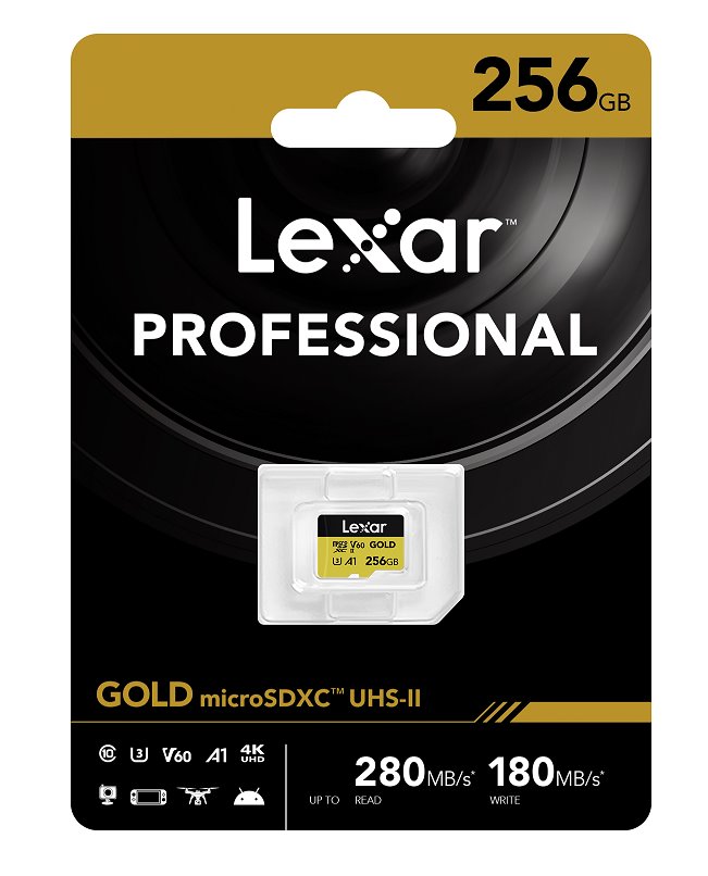 Lexar paměťová karta 256GB GOLD microSDXC™ UHS-II (čtení/zápis: 280/180MB/s)