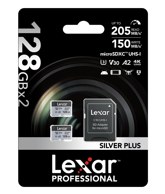 Lexar paměťová karta 2x 128GB High-Performance Silver Plus microSDXC™ UHS-I (čtení/zápis: 205/150MB/s)
