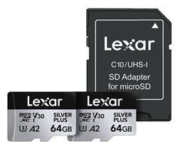 Lexar paměťová karta 2x 64GB High-Performance Silver Plus microSDXC™ UHS-I (čtení/zápis: 205/100MB/s)