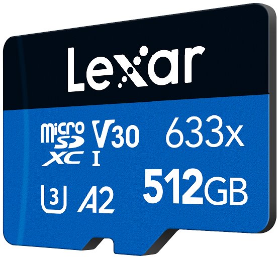 Lexar paměťová karta 512GB High-Performance 633x microSDXC™ UHS-I (čtení/zápis:100/70MB/s) C10 A2 V30 U + adaptér