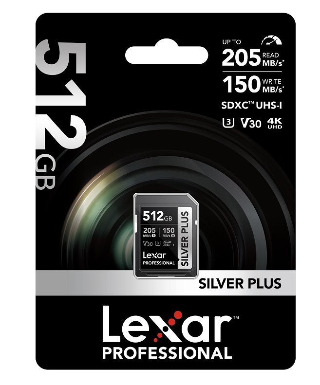 Lexar paměťová karta 512GB Professional SILVER PLUS SDXC™ UHS-I, čtení/zápis: 205/150MB/s