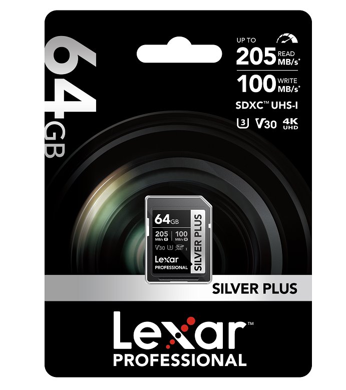 Lexar paměťová karta 64GB Professional SILVER PLUS SDXC™ UHS-I, čtení/zápis: 205/100MB/s