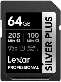 Lexar paměťová karta 64GB Professional SILVER PLUS SDXC™ UHS-I, čtení/zápis: 205/100MB/s