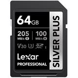 Lexar paměťová karta 64GB Professional SILVER PLUS SDXC™ UHS-I, čtení/zápis: 205/100MB/s
