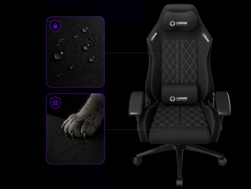 LORGAR CHA41, Ergonomic Gaming Chair Advanced, premium anti-stain fabric, Black/pur