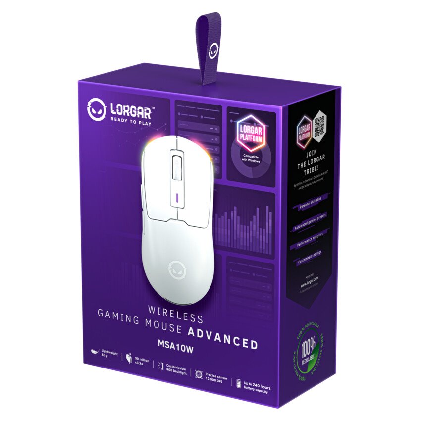 Lorgar herní myš MSA10W bezdrátová, bílá