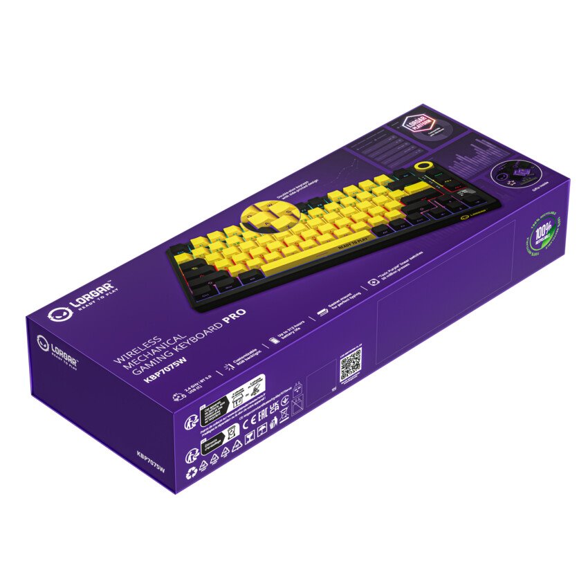 LORGAR Klávesnice KBP7075MW, mechanická, 75%, bezdrátová herní, černá/žlutá, CS
