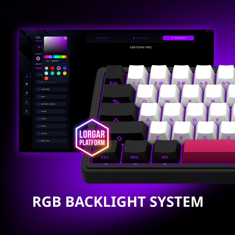 LORGAR Klávesnice KBP70MW, mechanická, bezdrátová herní, bílá, CS