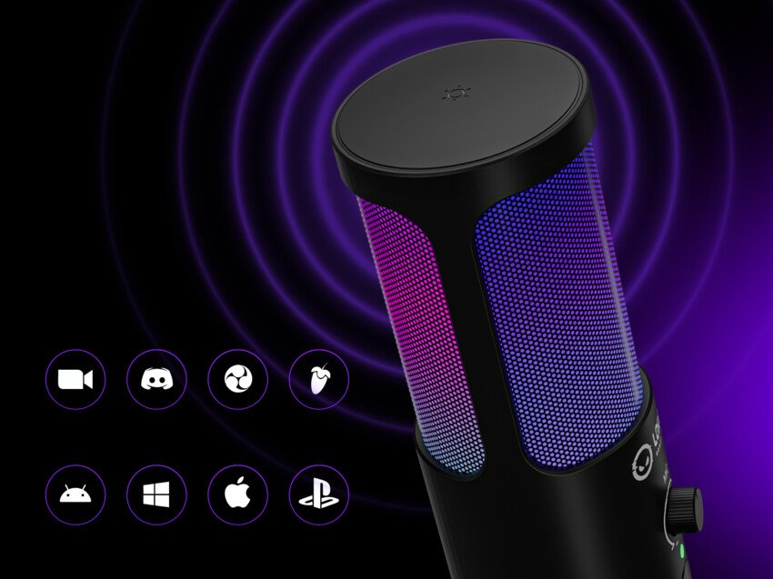 LORGAR mikrofon SMP40, RGB a externím mute tlačítkem, Černý