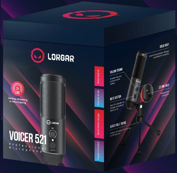 LORGAR mikrofon Soner 521 pro Streaming, kondenzátorový, Volume, černý