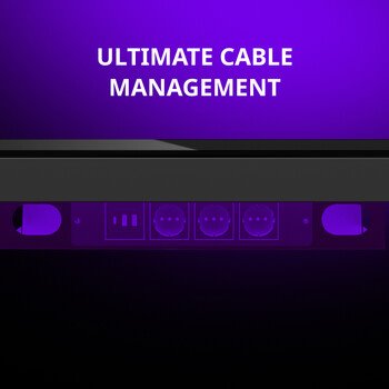 LORGAR stůl s nastavitelnou výškou, bezdrátovou nabíječkou, RGB osvětlením a USB porty, dřevěná deska, černý