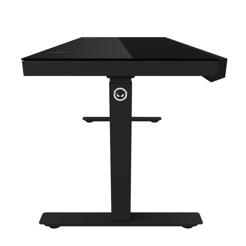 LORGAR stůl s nastavitelnou výškou, bezdrátovou nabíječkou, RGB osvětlením a USB porty, tvrzené sklo, černý