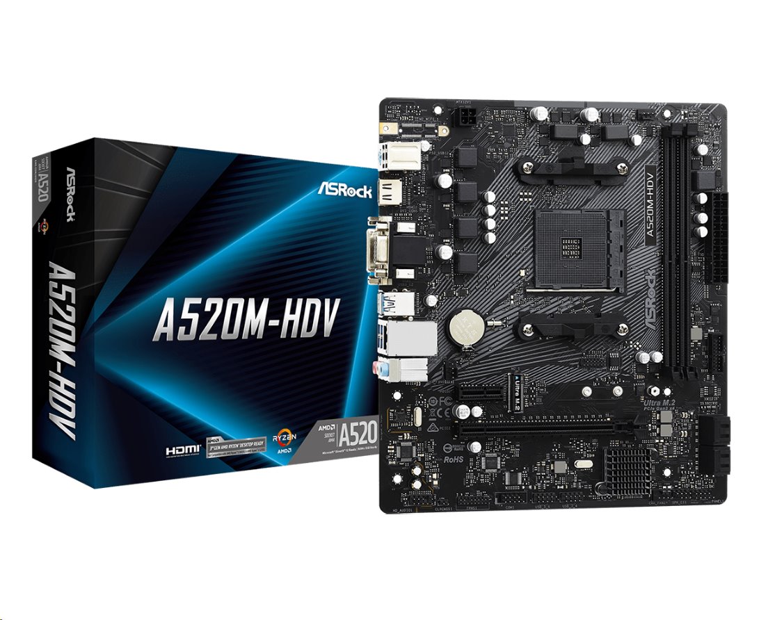 MB Asrock A520M-HDV /AM4/2xDDR4/M.2/HDMI/DVI-D/D-Sub/mATX