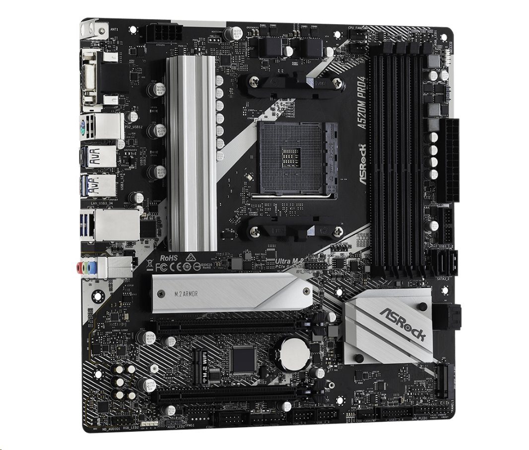 MB Asrock A520M PRO4 /AM4/4xDDR4/M.2/HDMI/DVI-D/D-Sub/mATX