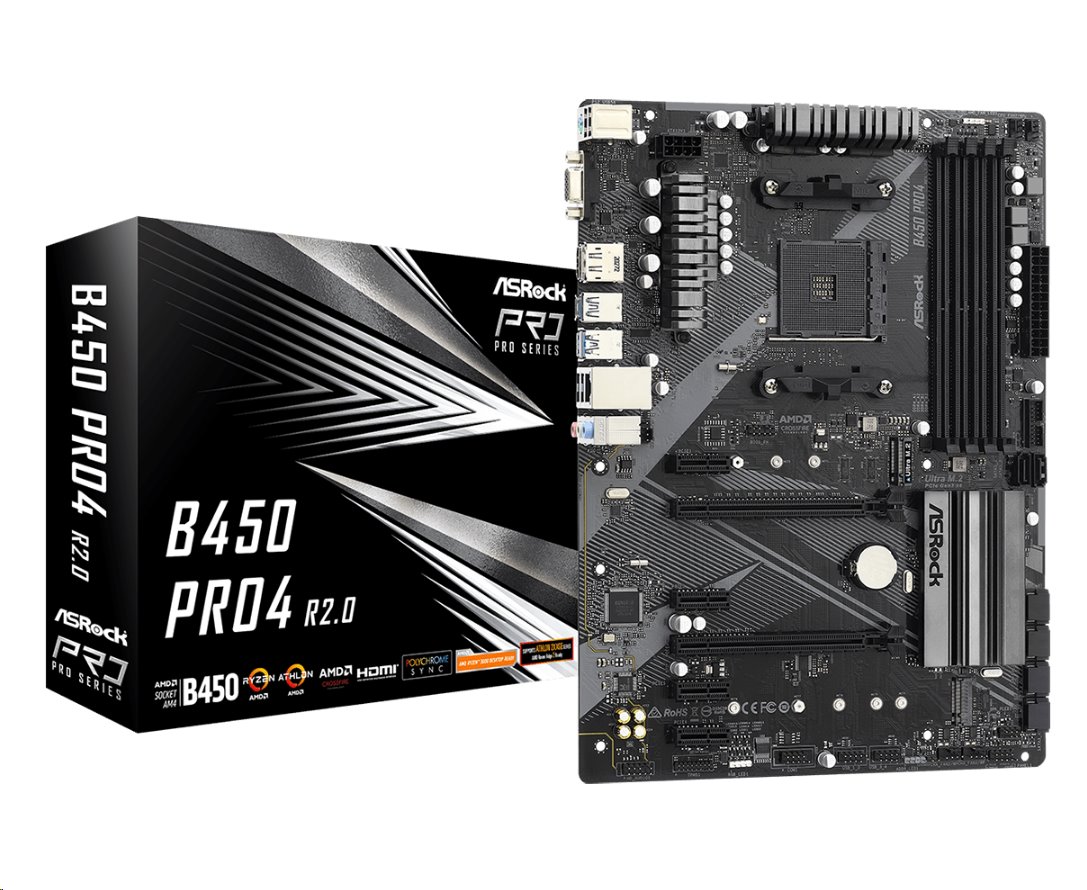 MB Asrock B450 PRO4 R2.0 /AM4/4xDDR4/M.2/HDMI/DP/D-sub/ATX