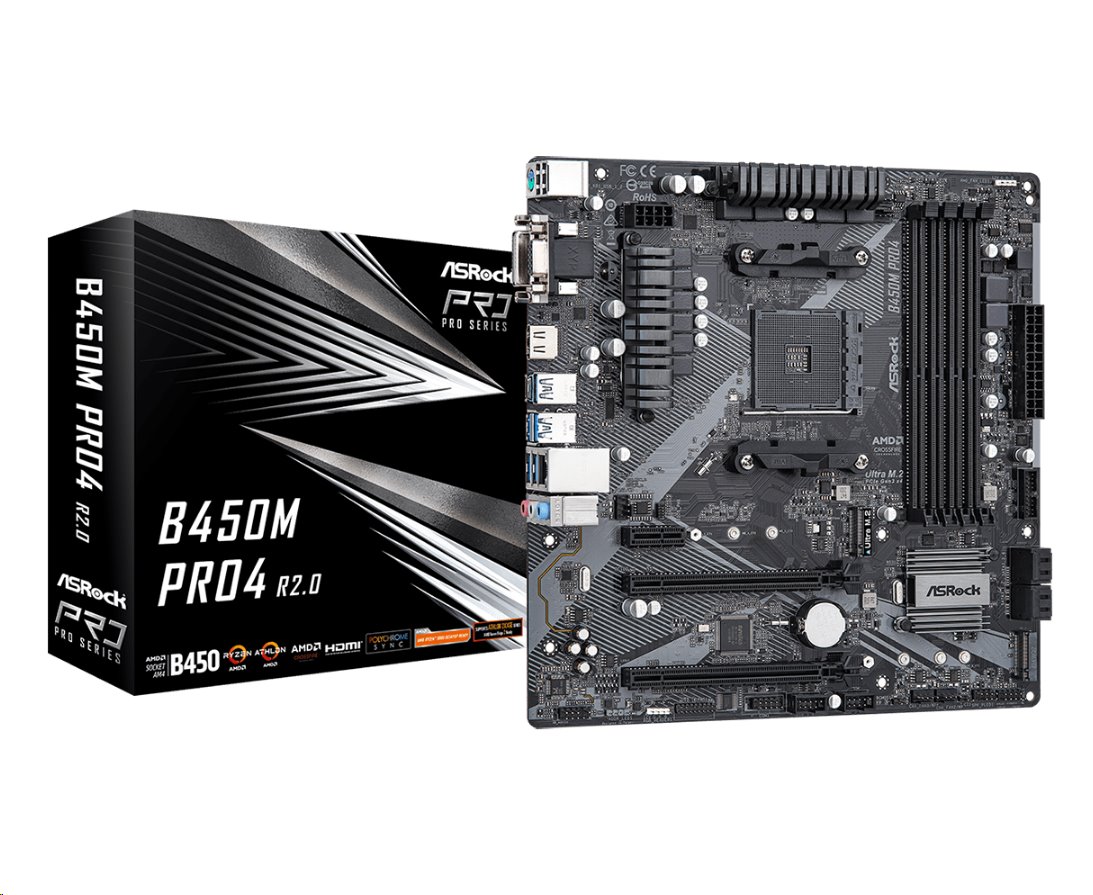 MB Asrock B450M PRO4 R2.0 /AM4/4xDDR4/M.2/HDMI/DVI-D/D-Sub/mATX
