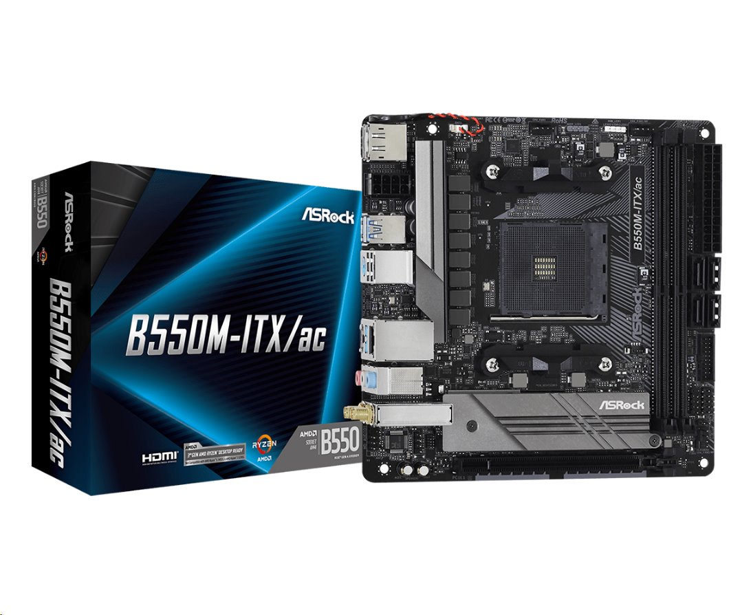 MB Asrock B550M-ITX/AC /AM4/2xDDR4/M.2/W5+BT4.2/HDMI/DP/mITX