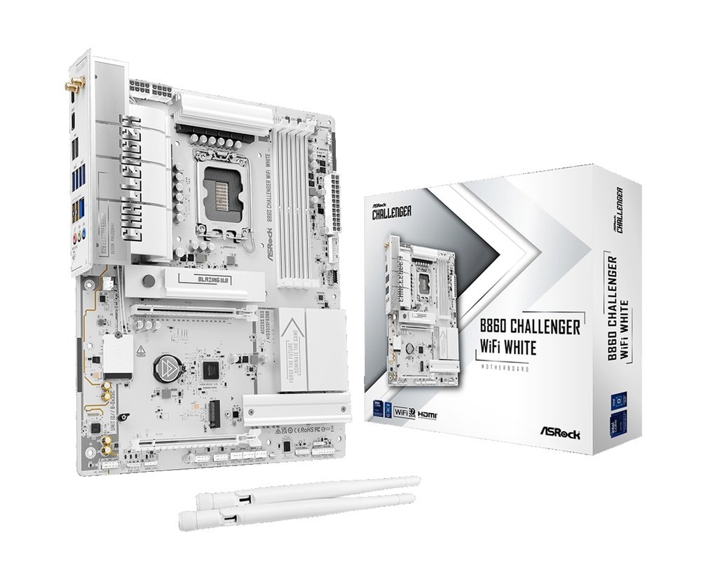 MB Asrock B860 CHALLENGER WIFI WHITE /LGA1851/4xDDR5/M.2/W7+BT5.4/HDMI/ATX, White
