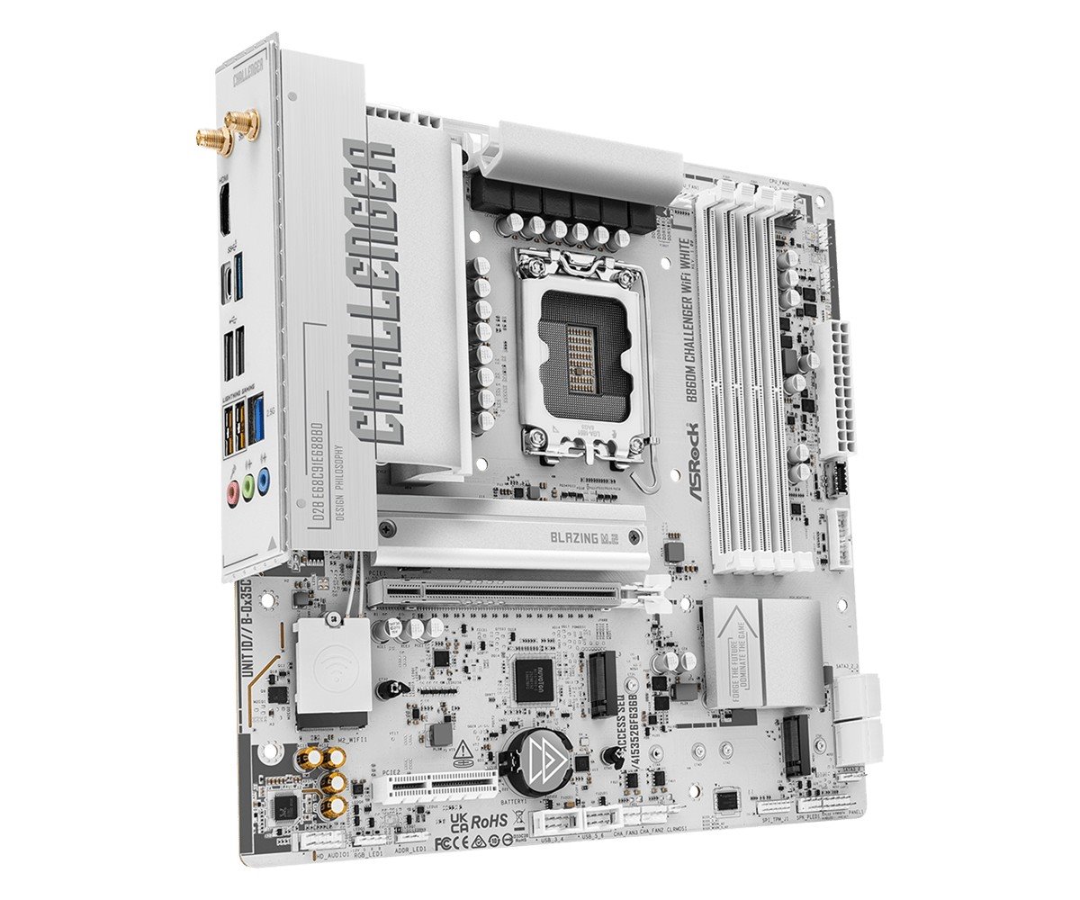 MB Asrock B860M Challenger WiFi White /LGA1851/4xDDR5/M.2/W7+BT5.4/HDMI/mATX/White