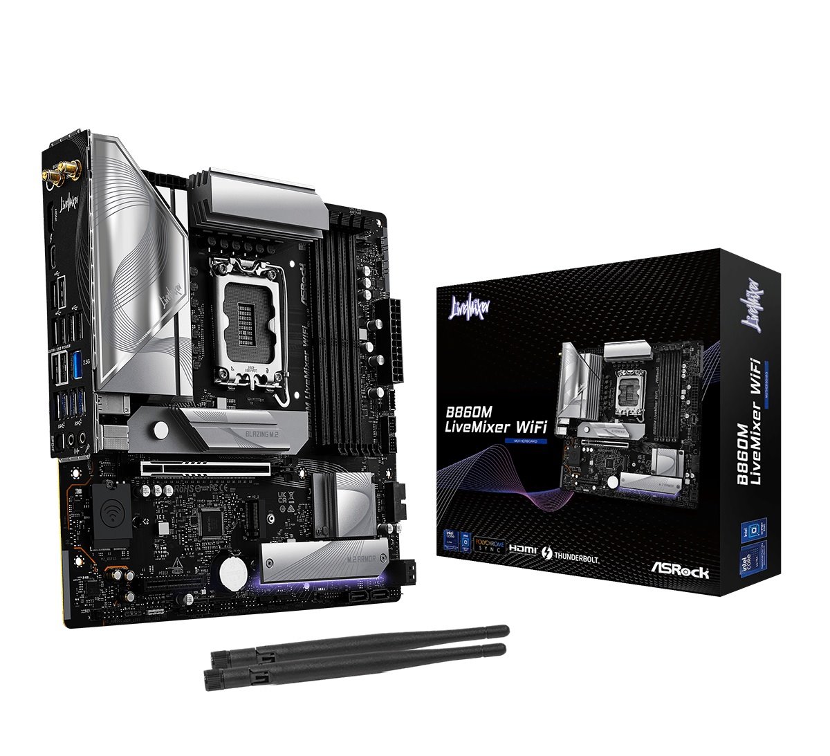 MB Asrock B860M LIVEMIXER WIFI /LGA1851/4xDDR5/M.2/W6E+BT5.3/HDMI/TB4/mATX