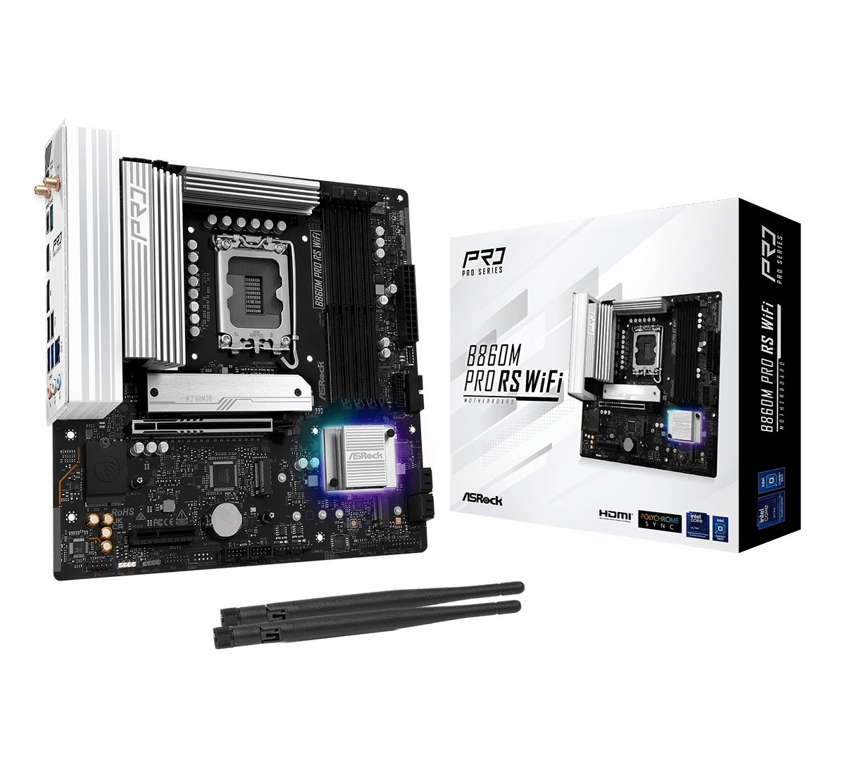 MB Asrock B860M PRO RS WIFI /LGA1851/4xDDR5/M.2/W6E+BT5.3/HDMI/DP/mATX