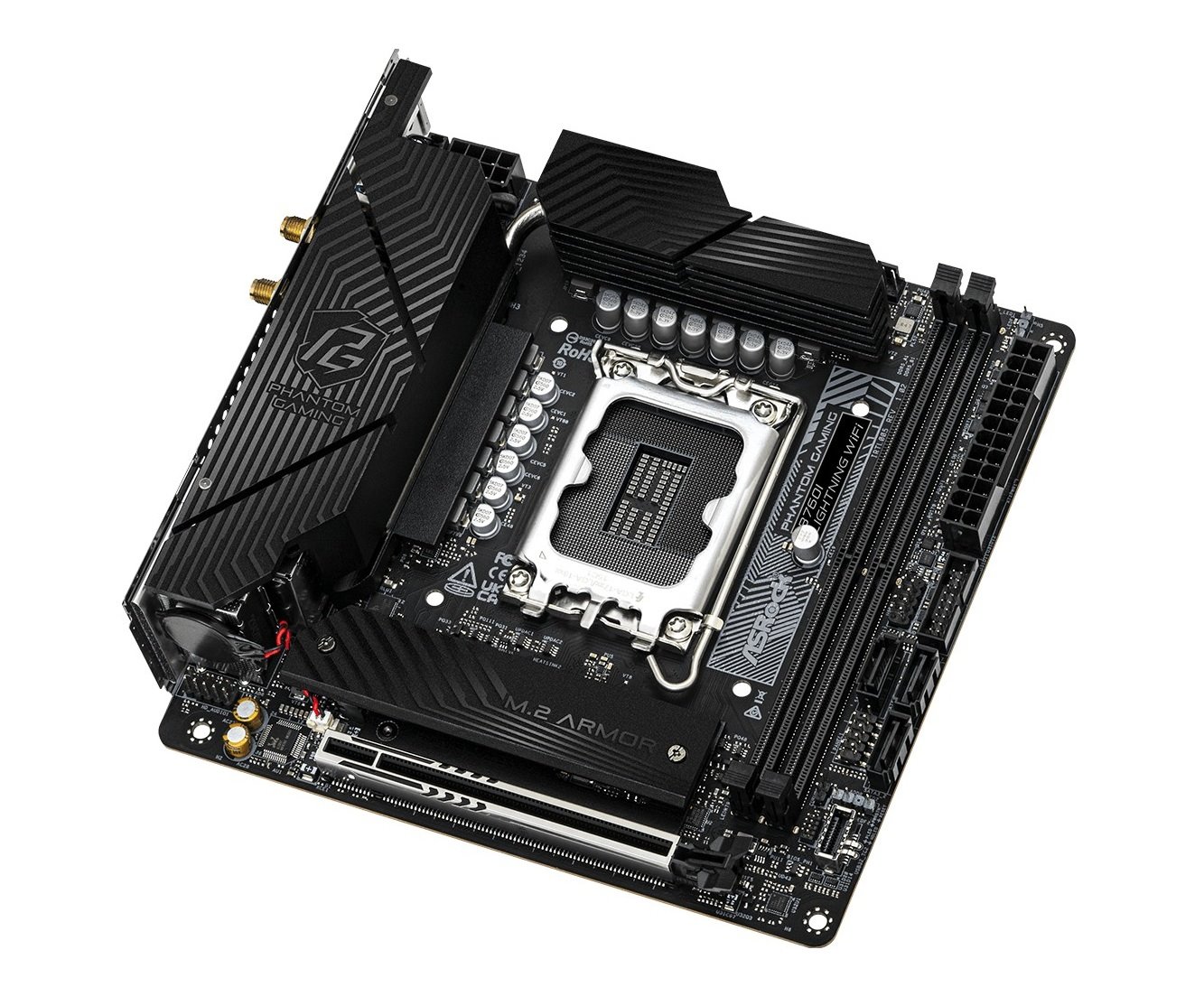 MB Asrock Phantom Gaming B760I Lightning WIFI/LGA1700/2xDDR5/M.2/W6E+BT5.3/HDMI/DP/mITX