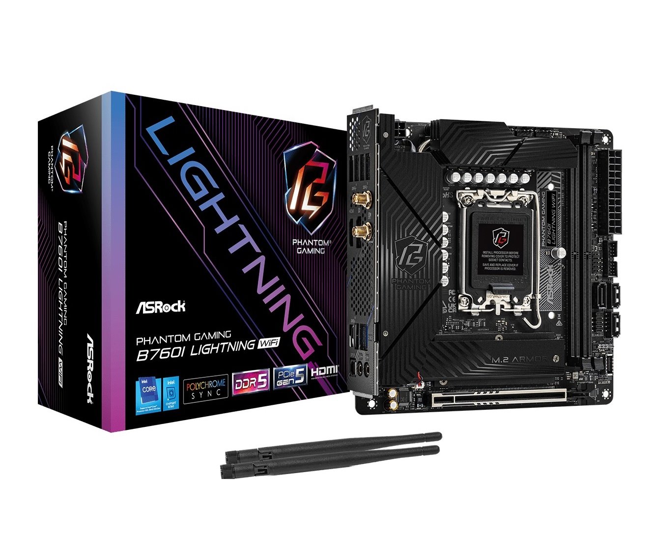 MB Asrock Phantom Gaming B760I Lightning WIFI/LGA1700/2xDDR5/M.2/W6E+BT5.3/HDMI/DP/mITX