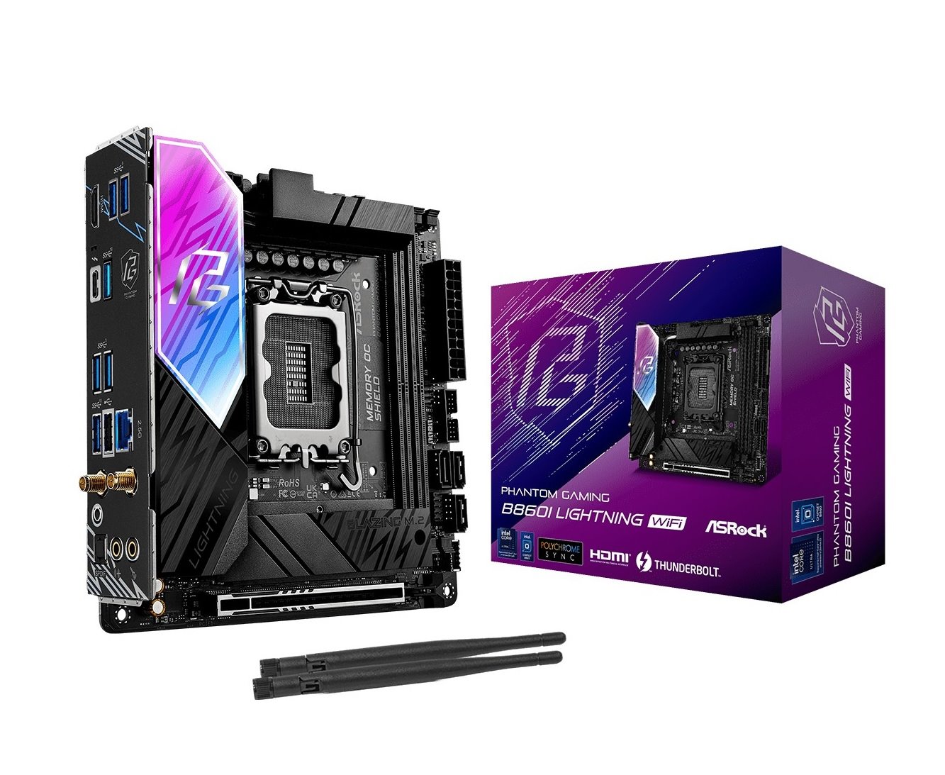 MB Asrock Phantom Gaming B860I Lightning WIFI /LGA1851/2xDDR5/M.2/W6E+BT5.3/HDMI/TB4/mITX