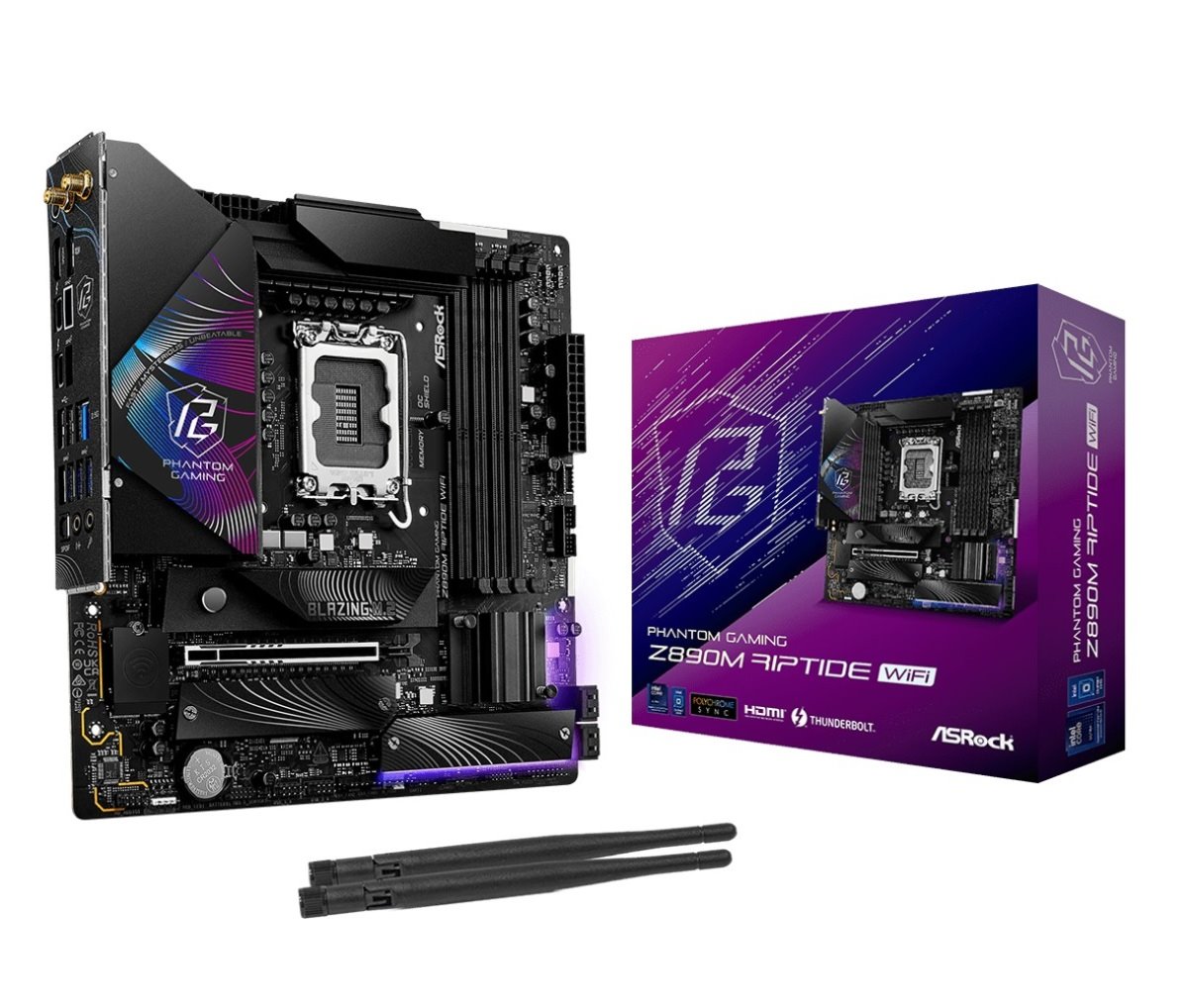 MB Asrock Z890M RIPTIDE WIFI /LGA1851/4xDDR5/M.2/W6E+BT5.3/HDMI/DP/TB4/mATX