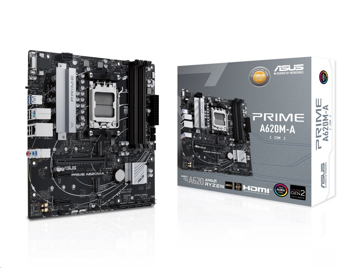 MB ASUS PRIME A620M-A-CSM AM5, A620, DDR5, mATX, M.2, D-Sub, HDMI, DP