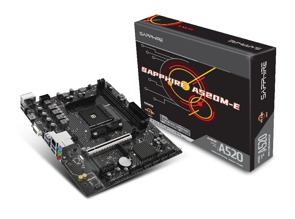 MB SAPPHIRE A520M-E, AM4, 2x DDR4 DIMM, 1x M.2, 4x SATA, 1x 1Gb LAN, 2xPCIe