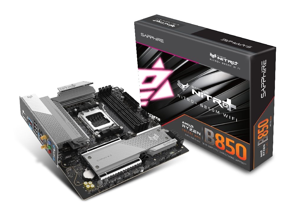 MB SAPPHIRE NITRO+ B850M WIFI, AM5, 4x DDR5 DIMM, 2x M.2, 4x SATA, 1x 2,5Gb LAN, BT, WF6, 2xPCIe