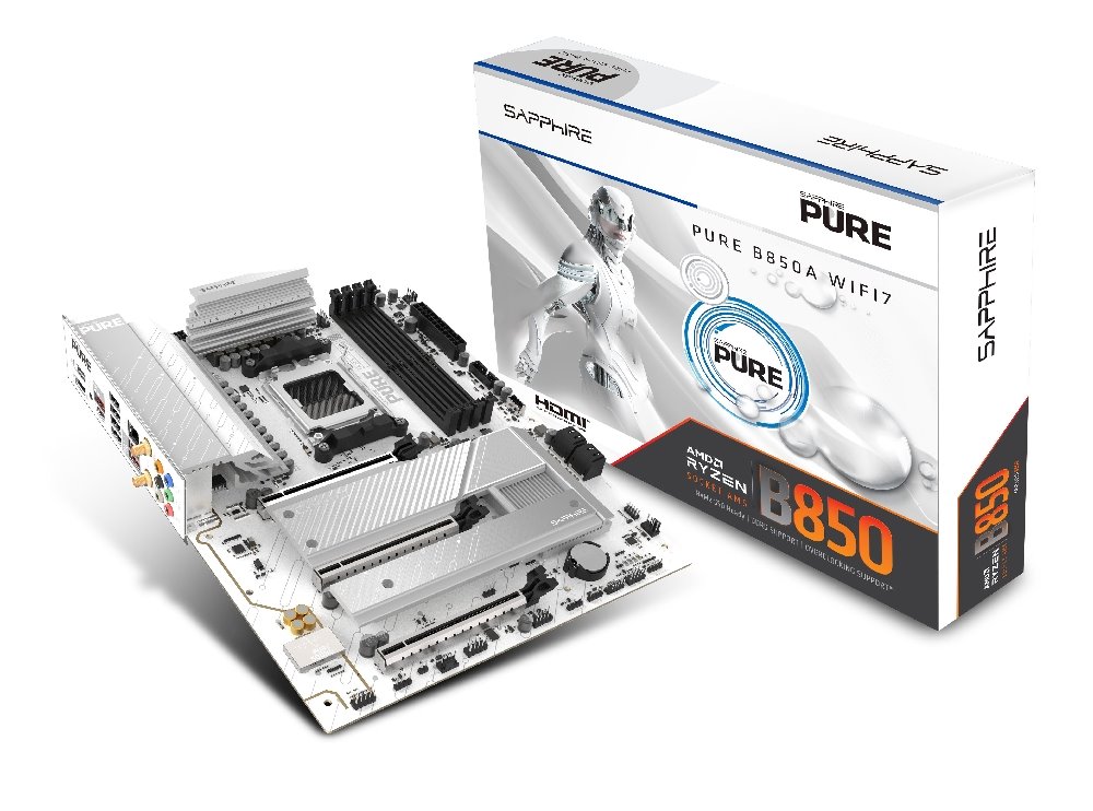 MB SAPPHIRE PURE B850A WIFI7 B850, AM5, 4xDDR5 DIMM, 3xM.2 G4/5, 4xSATA, 1x2.5Gb LAN, 3xPCIe