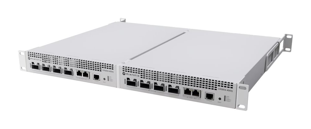 MikroTik Cloud Router Switch CRS804-4DDQ-hRM, 2x10 GbE, 4QSFP56-DD, 2PSU, L6