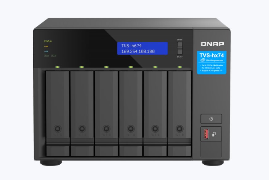 QNAP 6-bay TVS-h674-i3-16G (Core i3 4,3GHz, 16GB DDR4, 6x 3,5", 2x M.2 PCIe Gen4, 2x 2,5GbE)