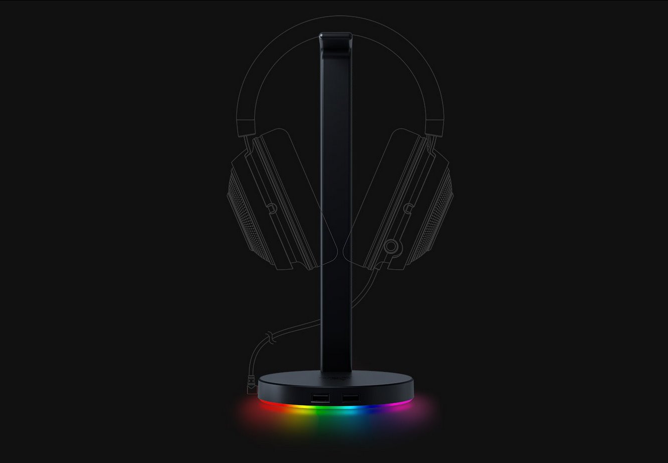 RAZER držák sluchátek Base Station V2 Chroma,Black, 2 x USB 3.1 ports, 1x3.5mm combo port (DAC), 7.1 surround sound