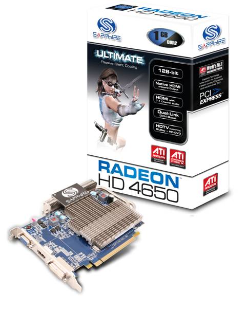 Sapphire HD4650 Ultimate PCIe 1GB HM VRAM DDR2 600/800MHz DVI/VGA/HDMI Heatsink