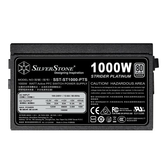 SilverStone Strider ST1000-PTS, ATX zdroj 1000W, modulární, 80+ Platinum